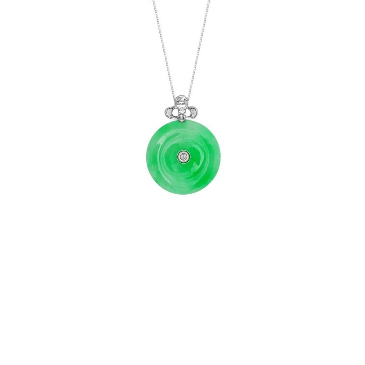 Round Jade with Diamonds Loop Pendant