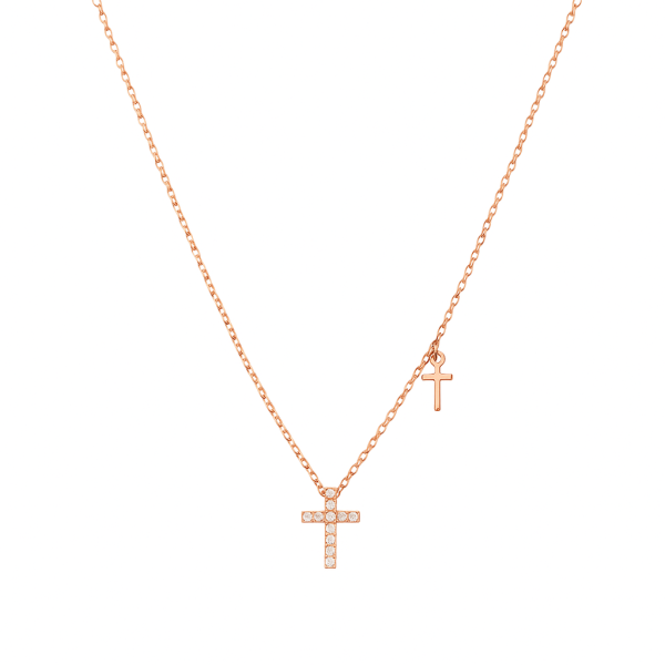 Faith Rose Gold Duo Cross Necklace